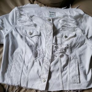 Distressed White Denim Jacket